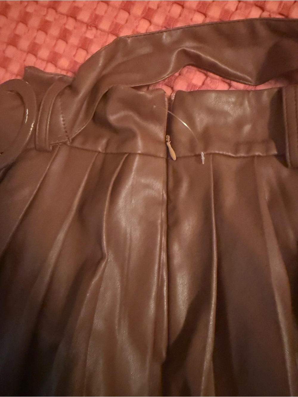 Women’s Brown Faux Leather Pleated Trench Coat